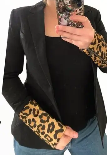 Ksubi Black Blazer Jacket Cotton lined Leather Leopard Cuff double breasted Sm