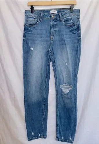 Studio Blue Medium Wash Denim High Waisted Distressed Boyfriend Jean size 28