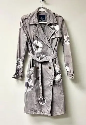 GRYPHON New York Printed Notch Lapel Double Breasted Belted Trench Coat Gray S