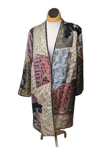 Soft Surroundings Gold Patchwork Brocade Tapestry Hook Closure Longline Jacket M