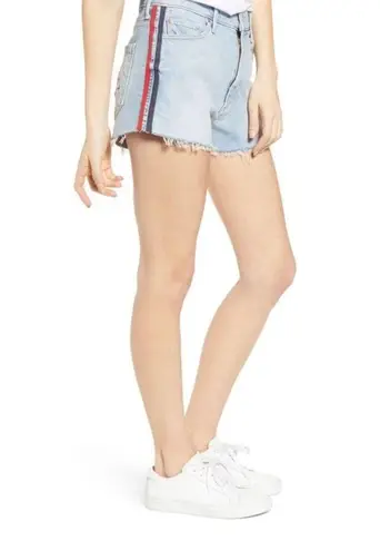 MOTHER | Easy Does It Nautical Anchor High Rise Jean Shorts | 24 Blue