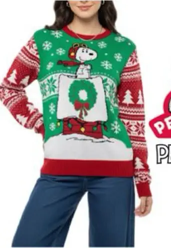 Peanuts Snoopy Christmas Ugly Sweater S Green Red Holiday Festive Knit Pullover