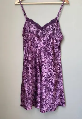 VTG Sophia by Delicates Women's Medium Satin Lace Floral Slip Dress Nightgown Purple