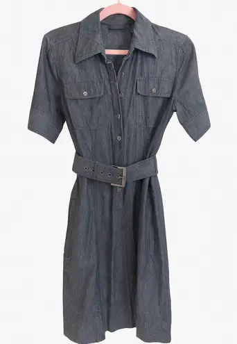 New York & Company Denim Shirt Dress, Size 8, 100% Cotton, Belted, Classic Style Blue