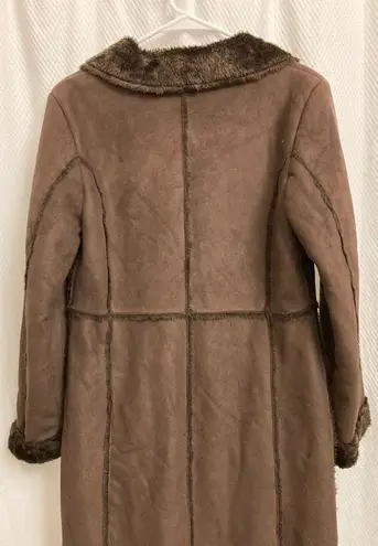 Anne Klein  Brown Faux Suede & Fur Overcoat