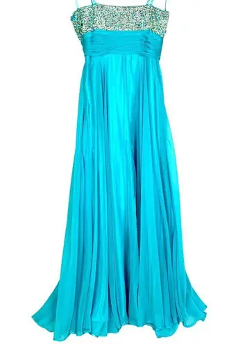 Turquoise Strapless Gown 2 Beaded Bodice Pageant Flowy Chiffon Skirt Prom Fairy Blue