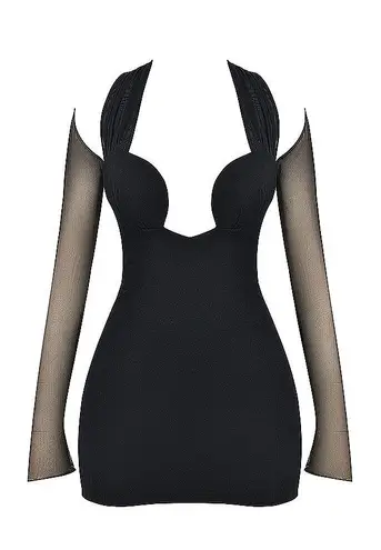 House Of CB HOLLY BLACK PLUNGE MINI DRESS