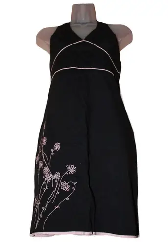 Xhilaration Embroidered black halter dress size 13