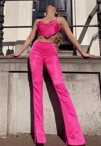 ZARA Hot Pink Satin Effect Pants