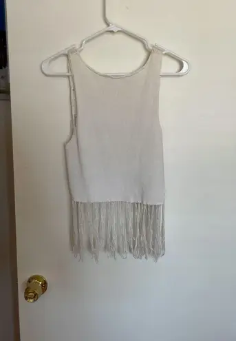 White Boho Fringe Top