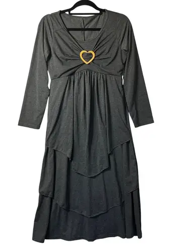 Womens Maxi Dress Size XS/S Gray Long Sleeve With Heart Detail Layered Skirt