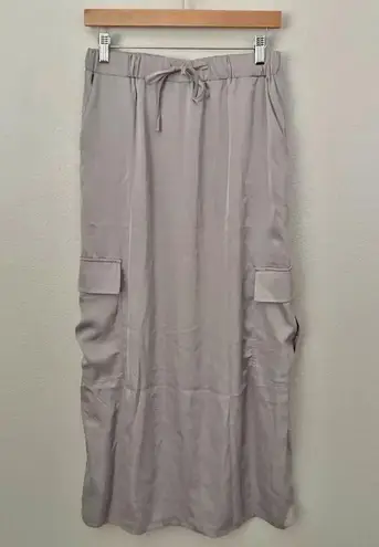 EMERSON LANG | NWT Gray Silver Cargo Pocket Skirt Silky Maxi Drawstring | XL