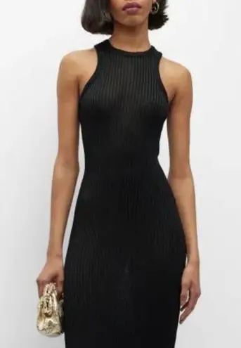 St. John Rib Knit Midi Full Zip Back Racerback Dress Black Size Small