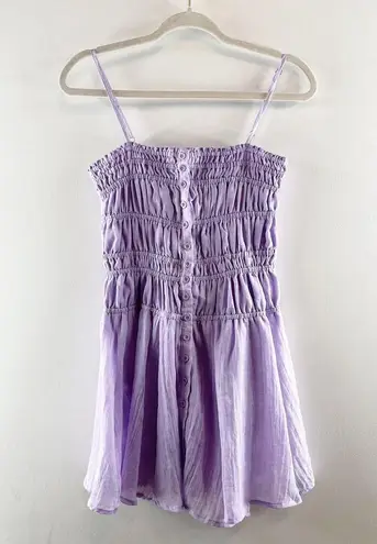 Sky to Moon Smocked Button Up Mini Dress Powder Lilac Purple Medium