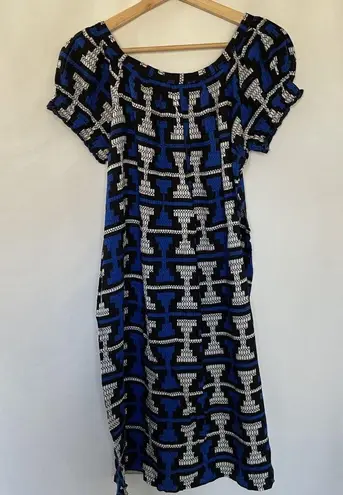 Papua New Guinea kundu drum dress traditional short sleeved midi dress blue S Gray