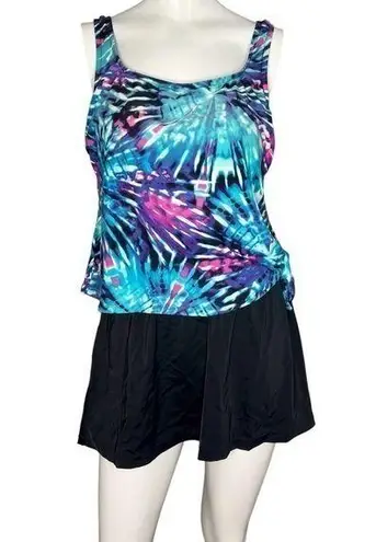 Maxine of Hollywood Vintage blue sunburst swim skirt dress one piece size 12