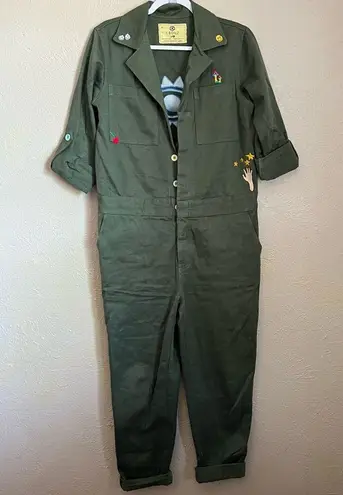 CBONZ Watch Your Back Evil Eye Organic Hemp Cotton Jumpsuit in Green Large