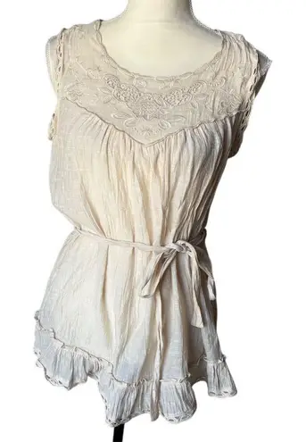 A Diva Women's Ivory Embroidered Lace Trim Sleeveless Gauze Tunic Top Size M Size M