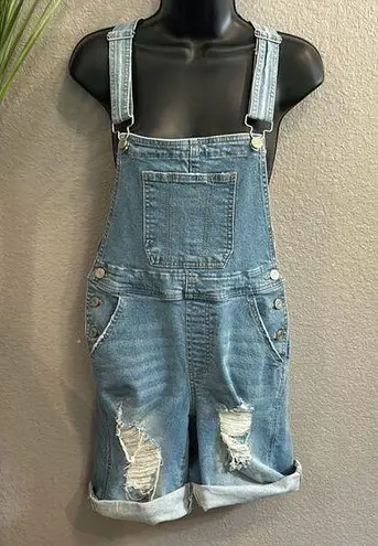 Indigo Rein #337  distress short blue Jean overalls size small