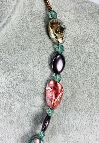 y2K Metallic Acid Dye Bead Necklace Teal Rust 18" Green