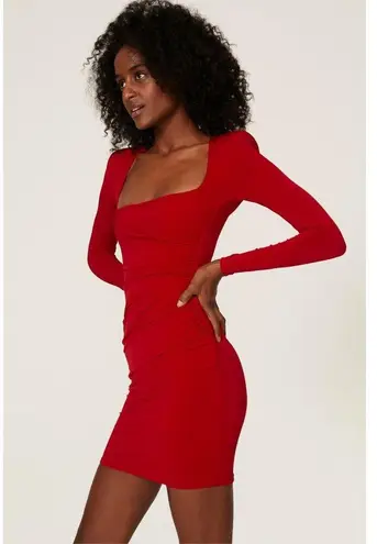 Nookie Red Jersey Squareneck Sheath Harley Structured Shoulders Mini Dress S