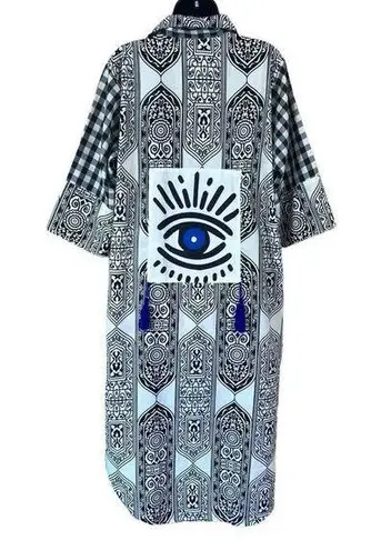 Evil Eye Black & White Gingham Plaid Long Shirt Dress Size undefined