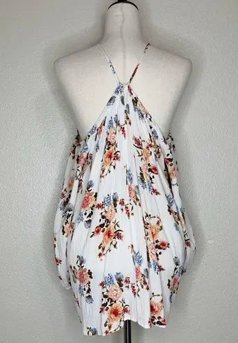 Andthewhy Boho Floral White Halter Tunic Top