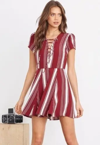 Lovers + Friends  Compass Fit and Flare Dress Red Cranberry White Size Medium