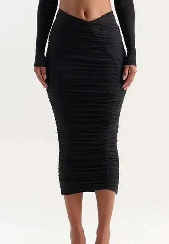 Naked Wardrobe Extra Chic Black Ruched Midi Skirt NWT