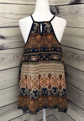 Romeo + Juliet Couture Navy & Brown Paisley Print Flowy Tank Top