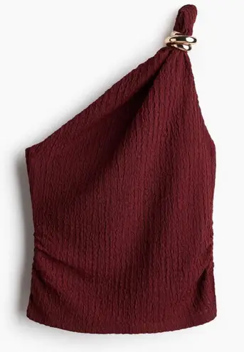 H&M One Shoulder Top Textured Small Wine Red with Gold Accent