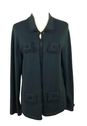 Etcetera Black Knit Silk/Cashmere blend Granny Cardigan with Crochet Trim XL - Image 1