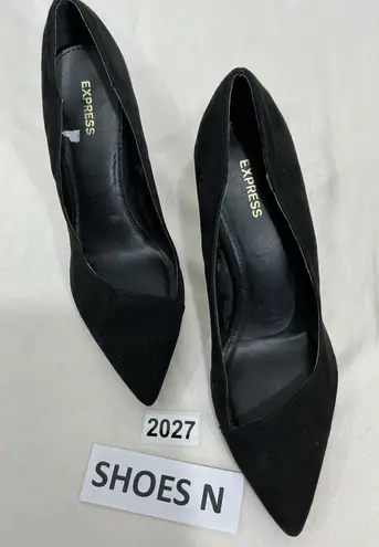 Womans Express Slip On Black Faux Suede High Heel Pump Size 10