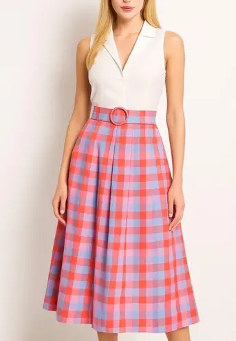 Barbie x Modcloth So Plaid It's Good Pink Pleated Belted A Line Midi Skirt Sz 26