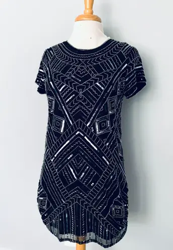 Parker Black Sequin Beaded Mini cocktail Party Dress