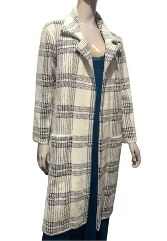 Cyrus  NWT Women’s Size L Munich Plaid Cream Gray Plaid Open Front Mink Coat