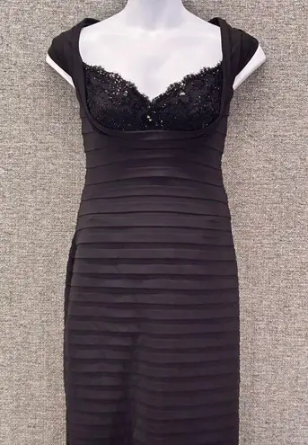 Tadashi Shoji Tadashi Collection Womans Dress Size M Black Beaded Detail Fitted Cocktail Party