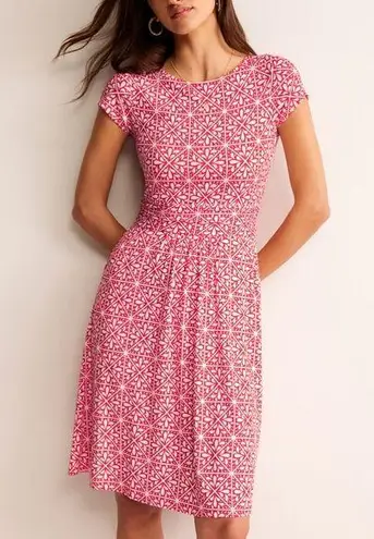 BODEN AMELIE JERSEY DRESS IN FLAME SCARLET / FLORAL MOSAIC SIZE 12 Long Red