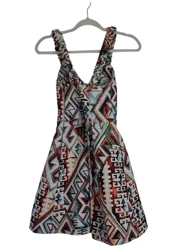 AUTUMN ADEIGBO Keava Sleeveless Tribal Jaquard Criss Cross Back Mini Dress 0 Brown