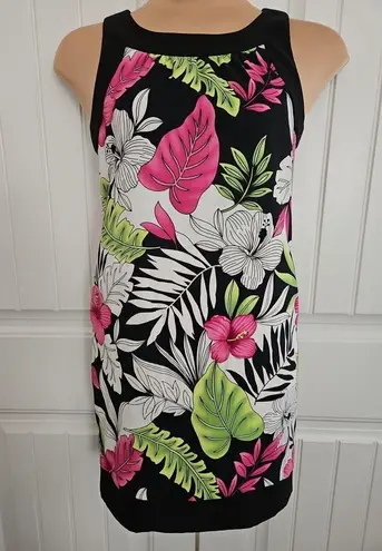 kim rogers Sz 10P Floral Sleeveless Sheath Dress Pockets Tropical Career