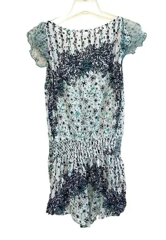 Poupette St. Barth Sleeveless Romper Size Medium Sheer Ruffle Blue Green Coverup