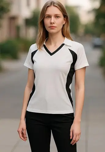 IZOD XFG White & Black Golf Polo Cool FX Activewear Top ~ Women's Size MEDIUM