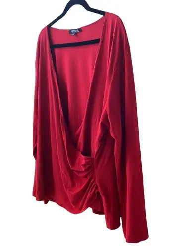 Karen Kane ♥️ Surplice Faux Wrap Long-Sleeved Knit Top/Blouse, Rich Red, Plus 2X