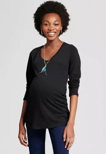 Isabel Maternity Long Sleeve Scoop Neck T Shirt Black XS