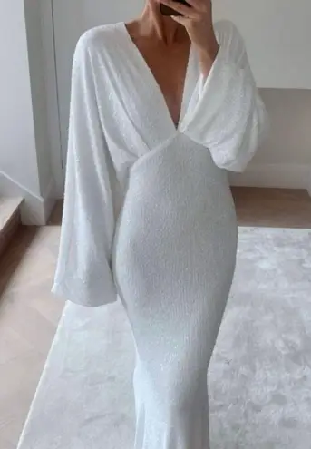 Pretty Lavish UK Alexis white sequin dolman sleeve maxi gown 6