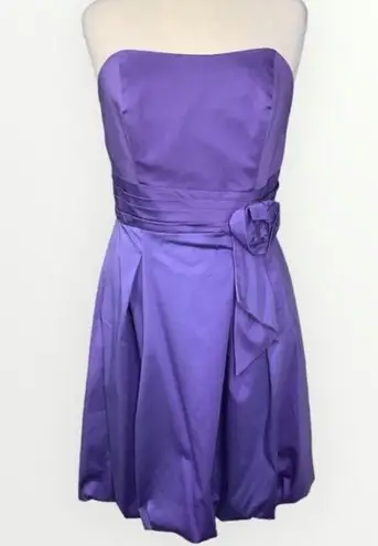 Alfred Angelo Purple Satin Strapless Bubble Hem Homecoming Prom Dress 12 NWT