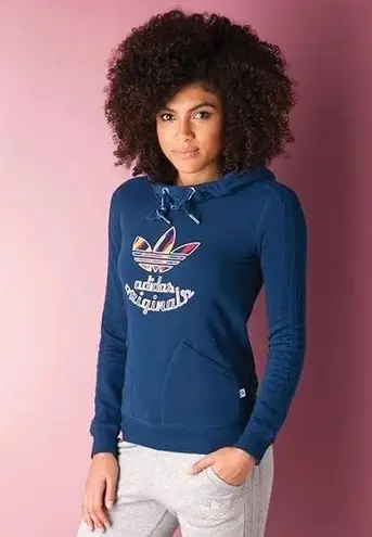 Adidas Originals Womens Hoodie Sz L Navy Blue Paris Slim Sweatshirt Pockets Size L