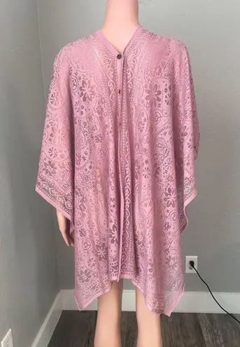 Peach pink Lace floral Open Front Kimono Beach Coverup Lightweight relaxed #211 Size undefined