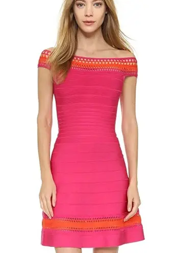 Herve Leger Off-Shoulder Cocktail Zoe Dress Pink