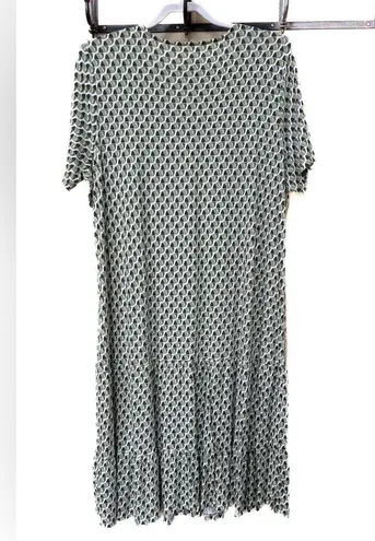 Olsen Dropped Waist Tiered Skirt Mid Length Dress Short Sleeve Eco Friendly Green Size XL